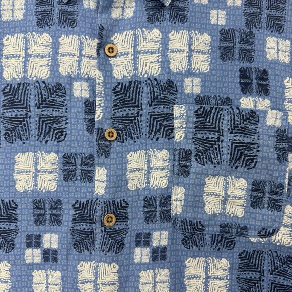 Nat Nast Mens XXL Blue White Silk Blend Geometric Short Sleeve Button Up Shirt - Picture 3 of 7
